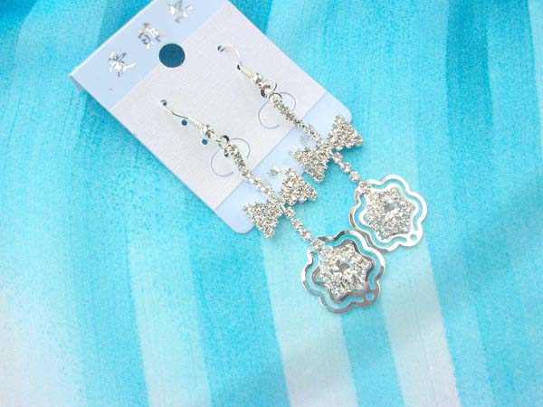 Rhinestone silver finish butterfly knot earring holding flower, wholesaler business
