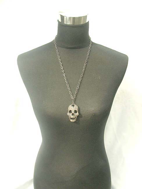 Skull rinhestone fashion long necklace, hip hop bling bling iced out jewelry