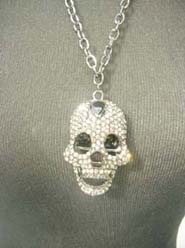 Skull rinhestone fashion long necklace, hip hop bling bling iced out jewelry