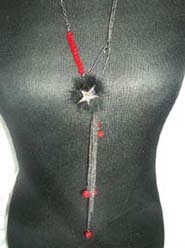 Red bead fringe necklace with fury star design