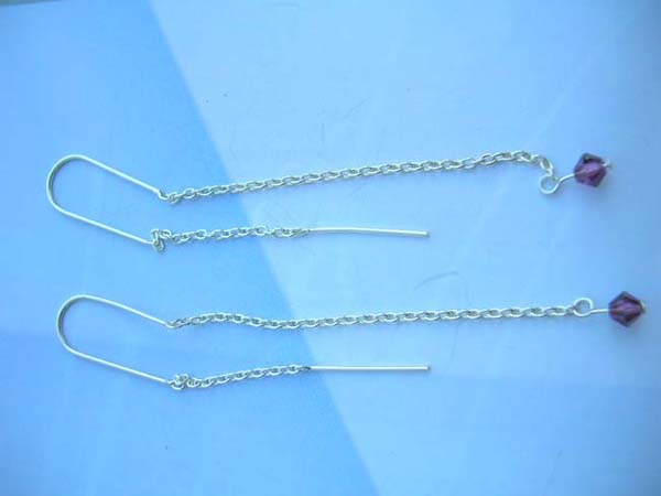 Black crystal bead threader 925 sterling silver earring, made in Thailand