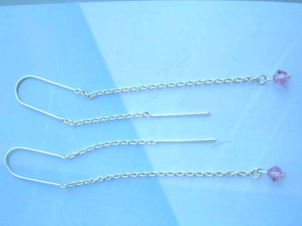 Purple crystal bead threader 925 sterling silver earring, made in Thailand