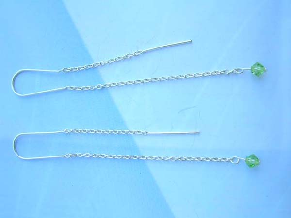 Lime crystal bead threader 925 sterling silver earring, made in Thailand