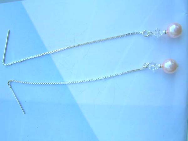 made in Thailand, chain pearl,925 sterling silver threader earring