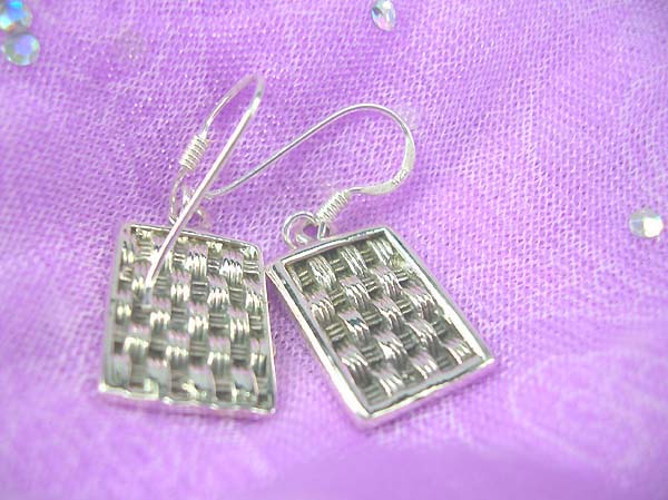 Crafted square woven, Stamped 925 sterling silver earring, Made in Thailand