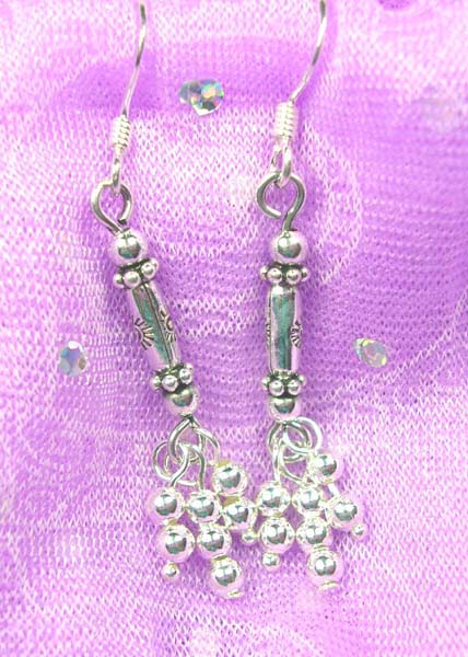 Silver ball fringe, 925 sterling silver earring, made in Thailand