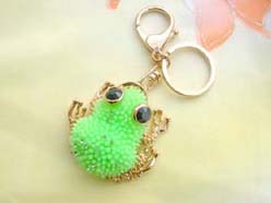 bright green gold tone frog with cz keychain keyring