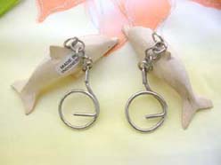 Indonesian woodcarving dolphin split ring keychain