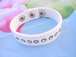 PU Leather Button Bracelet Bangle Wristband White Color