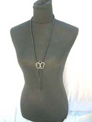 Black long necklace with cz double circle pendant 
