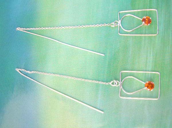 Water drop with cz threader 925 sterling silver earring, made in Thailand