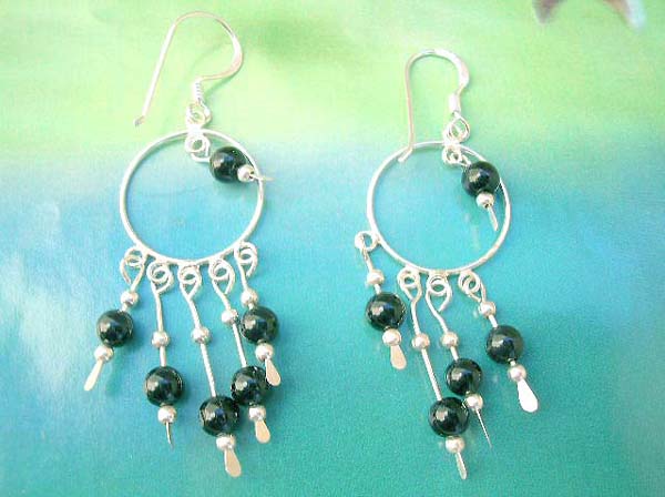 made in Thailand, Circular onyx bead chandelier ,925 sterling silver earring