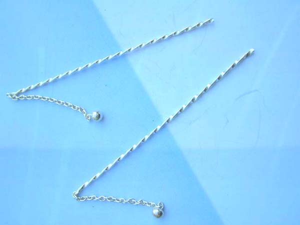 925 sterling silver threader earring with long chain silver bead, made in Thailand