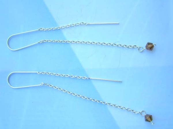 Navy green crystal bead threader 925 sterling silver earring, made in Thailand