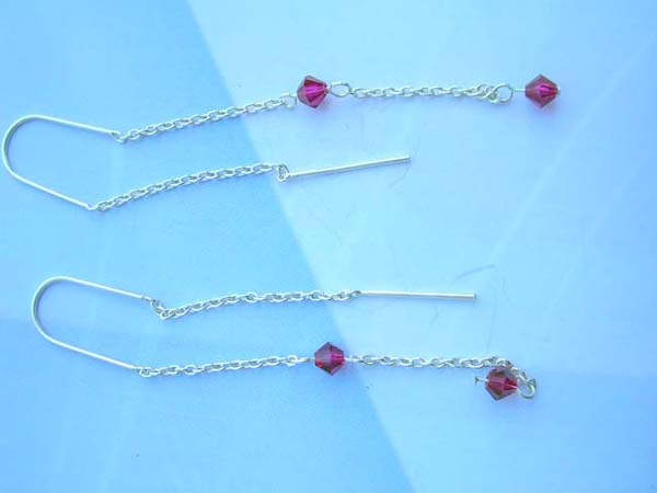 Red crystal bead threader 925 sterling silver earring, made in Thailand