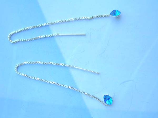 made in Thailand, chain blue cz,925 sterling silver threader earring