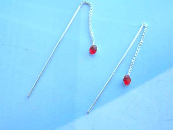 made in Thailand, chain red cz,925 sterling silver threader earring