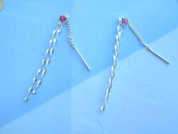 made in Thailand, chain purple cz,925 sterling silver threader earring