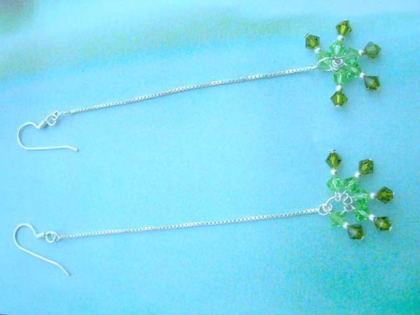 Genius 925 sterling silver fringe green crystal earring