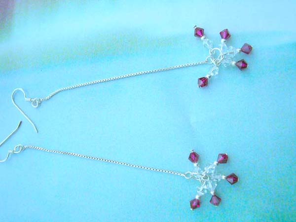 Genius 925 sterling silver fringe red crystal earring