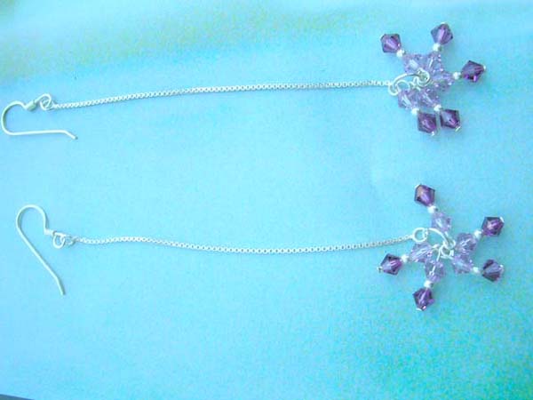Genius 925 sterling silver fringe purple crystal earring