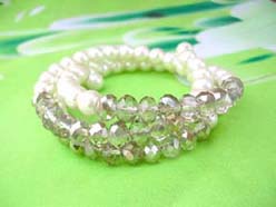imitation pearl and light grey rhinestone beaded wrap-around bracelet