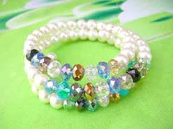 imitation pearl and colorful rhinestone beaded wrap-around bracelet 