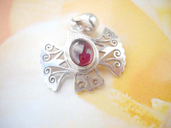  Filigree bird with ruby inlaid, precious 925. sterling silver pendant, wholesale body jewelry