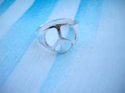 Trendy 925. stamped silver thick band ring with peace sign